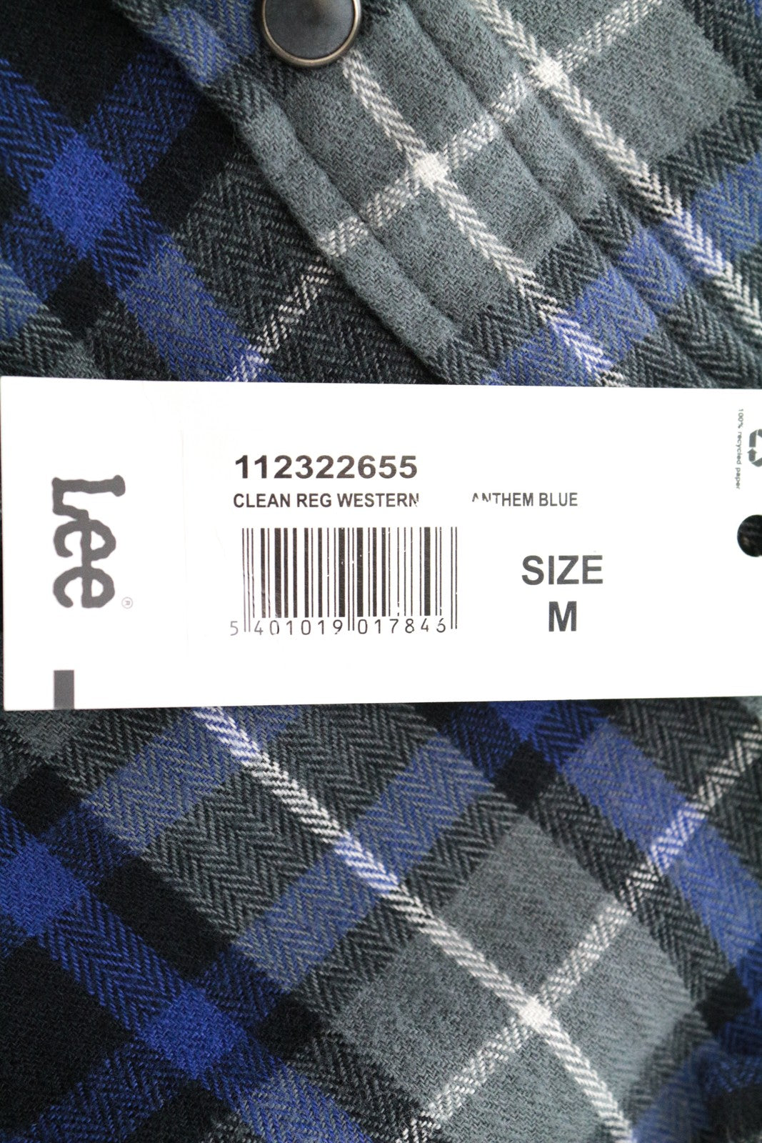 LEE Men's M Blue Snap-Up Shirt Checked Cotton Pattern Long Sleeve Western