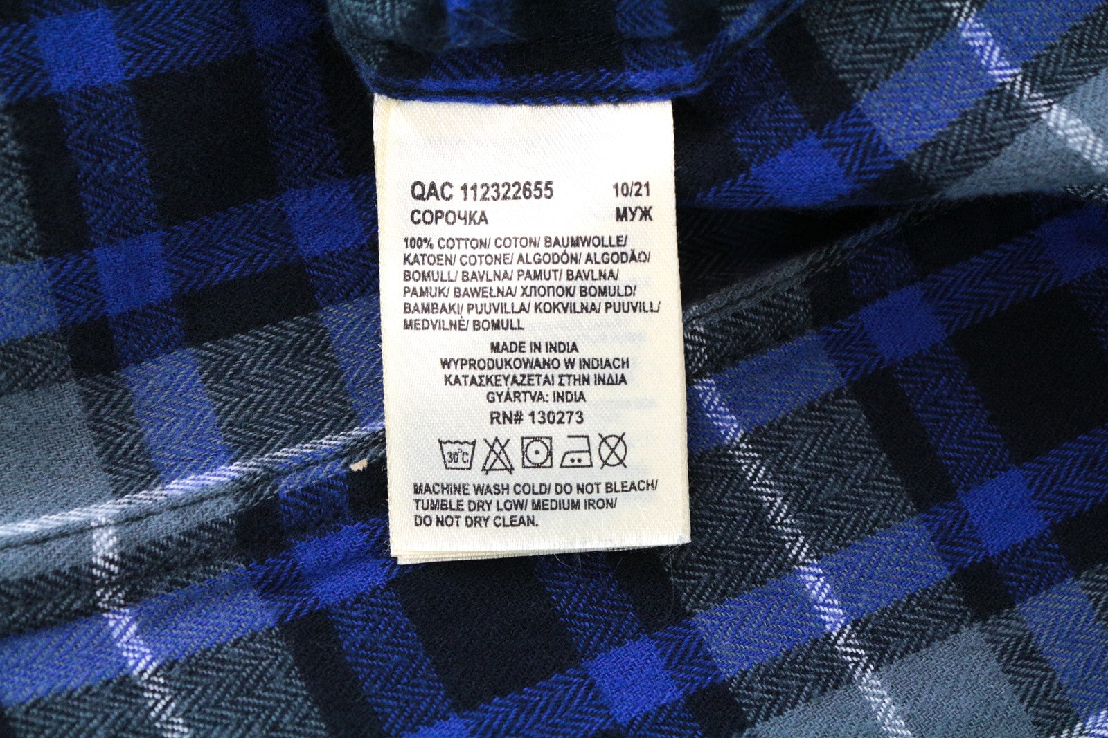 LEE Men's M Blue Snap-Up Shirt Checked Cotton Pattern Long Sleeve Western