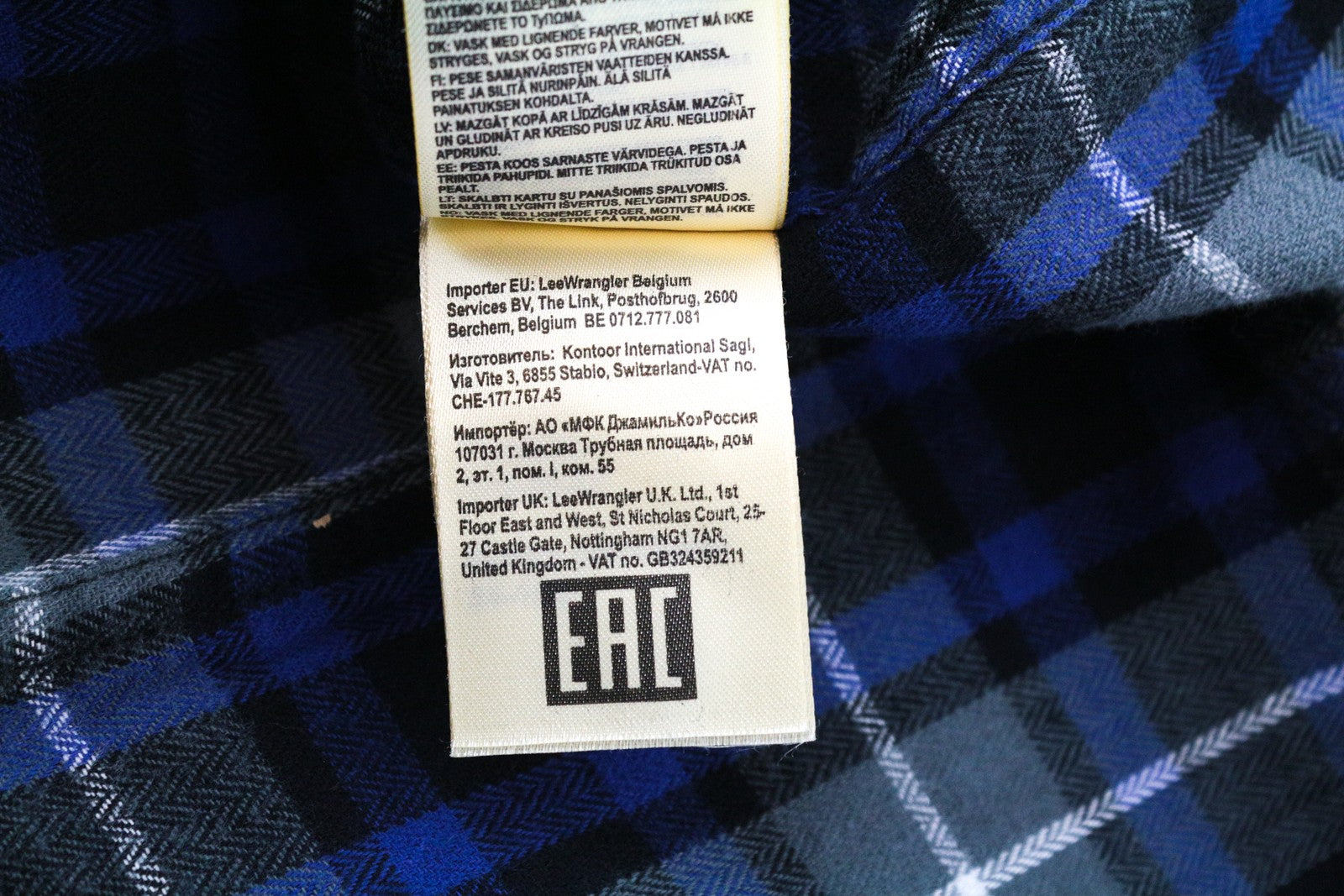 LEE Men's M Blue Snap-Up Shirt Checked Cotton Pattern Long Sleeve Western