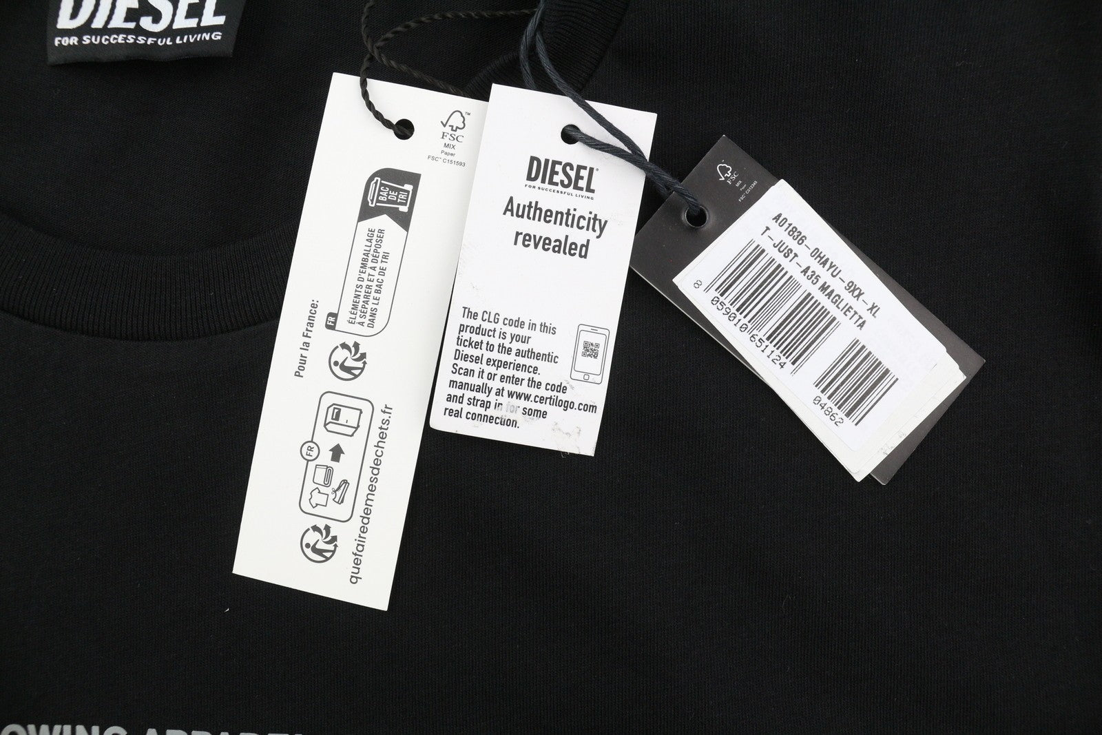 DIESEL T-Just-A35 Mens T-Shirt XL Black Short Sleeve Crew Neck Cotton Front