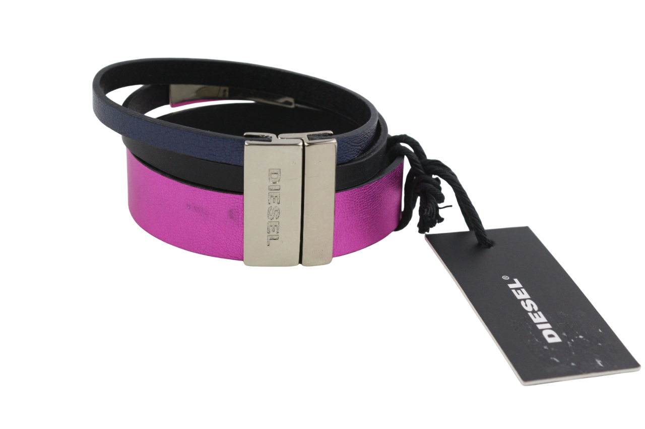 DIESEL A-Triround Womens Bracelet ONE SIZE Leather Silver Tone Closure