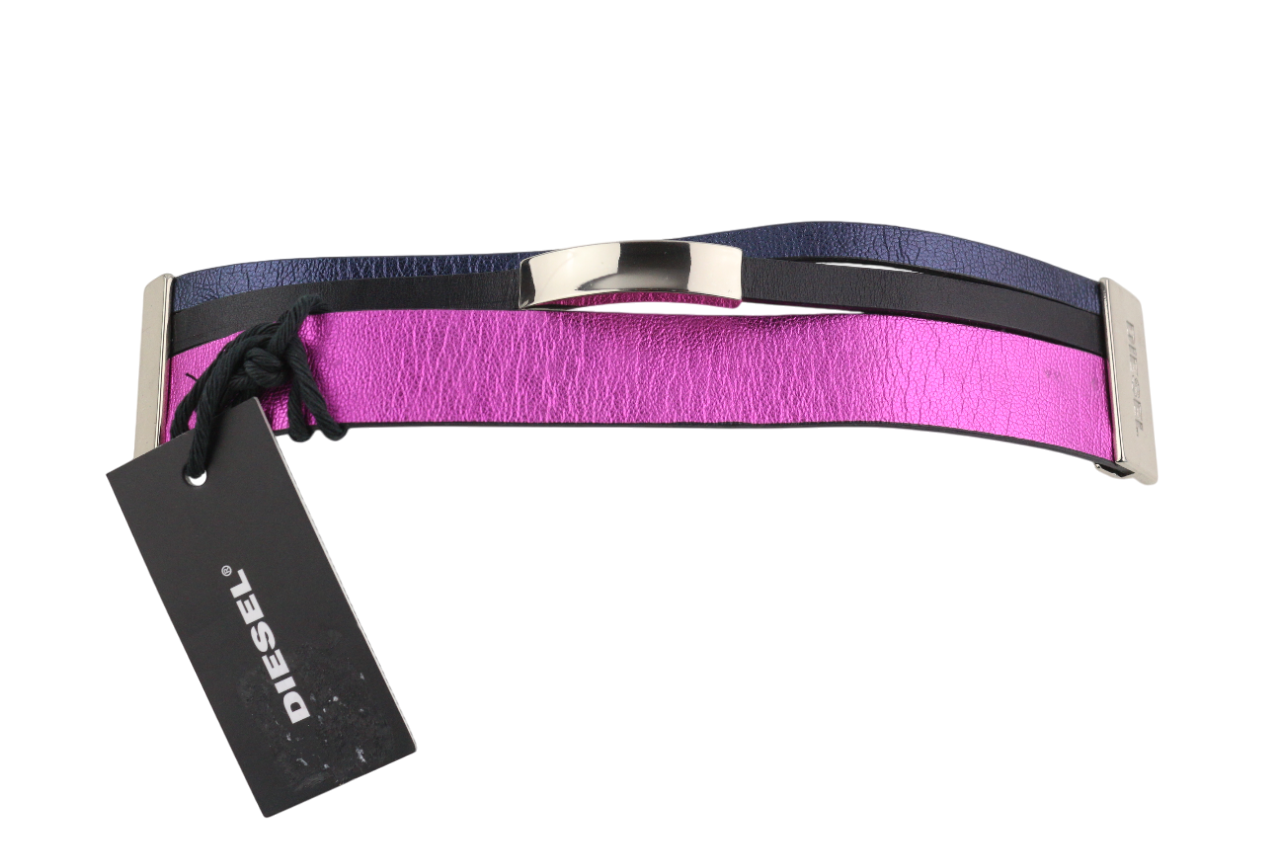 DIESEL A-Triround Womens Bracelet ONE SIZE Leather Silver Tone Closure