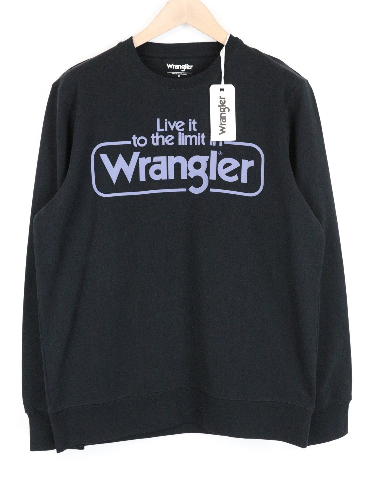WRANGLER Men's M Black Pullover Cotton Sweatshirt Logo Print Long Sleeve