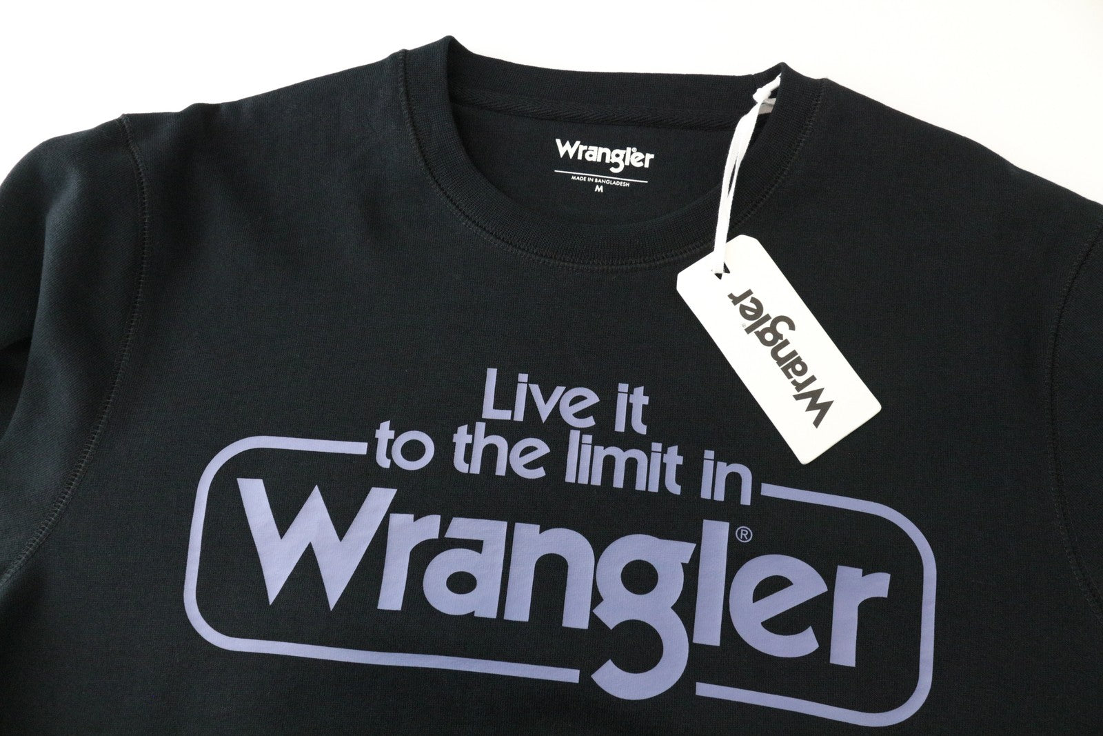 WRANGLER Men's M Black Pullover Cotton Sweatshirt Logo Print Long Sleeve