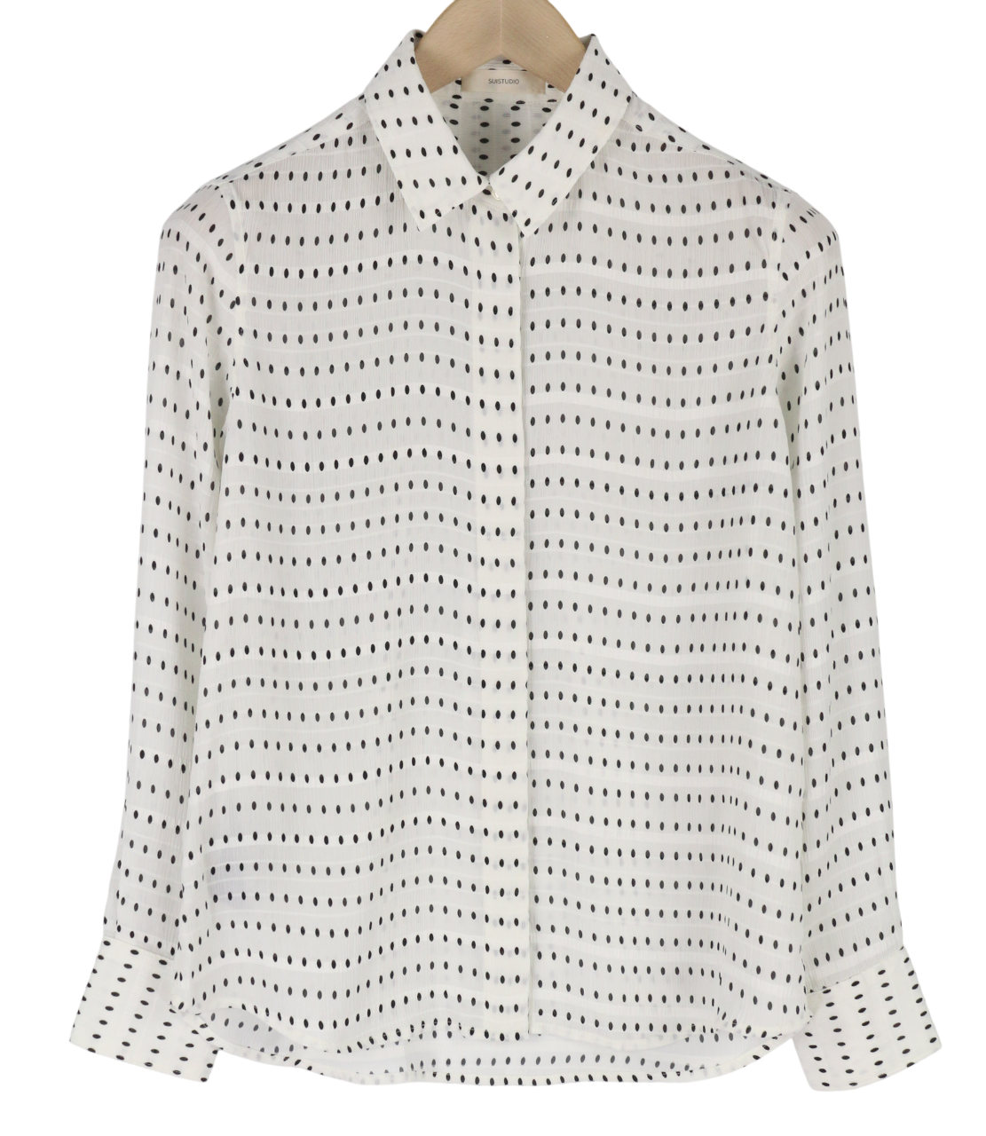 SUISTUDIO Charles Womens Shirt UK10 White Dot Patterned Long Sleeve Stretch