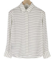 SUISTUDIO Charles Womens Shirt UK10 White Dot Patterned Long Sleeve Stretch