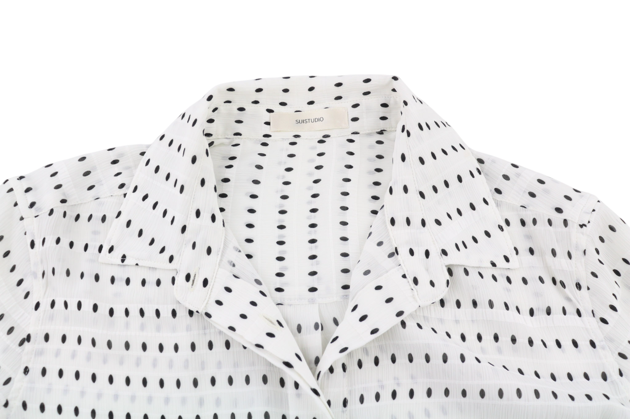 SUISTUDIO Charles Womens Shirt UK10 White Dot Patterned Long Sleeve Stretch
