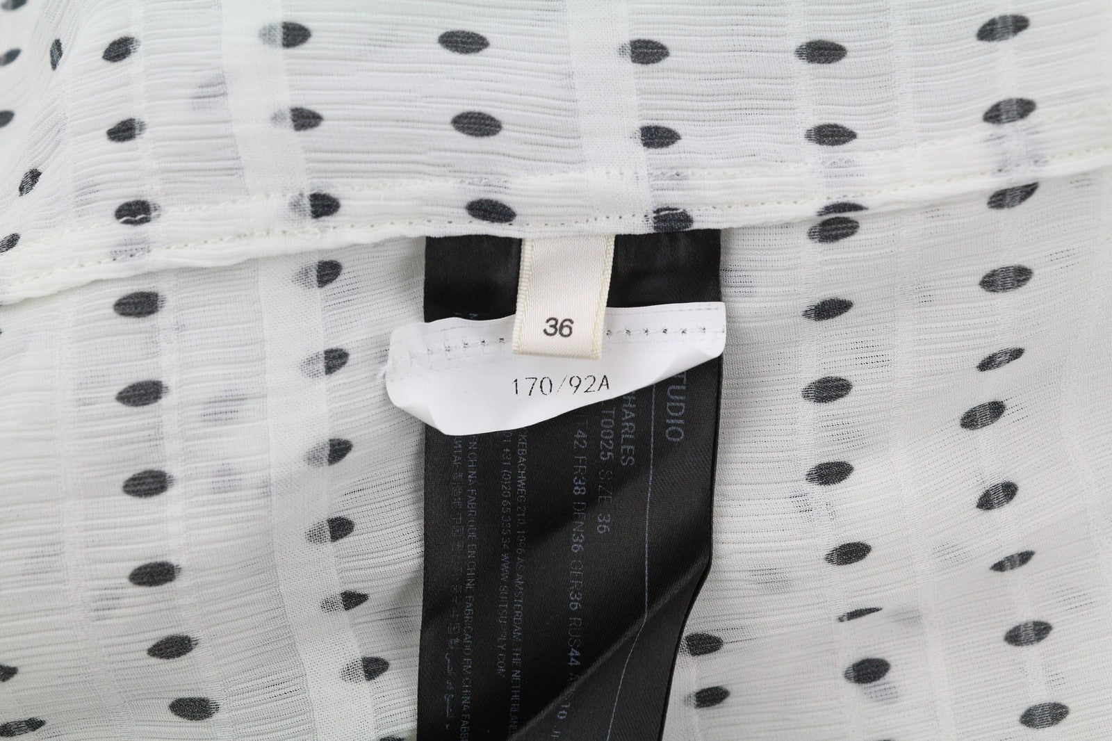 SUISTUDIO Charles Womens Shirt UK10 White Dot Patterned Long Sleeve Stretch