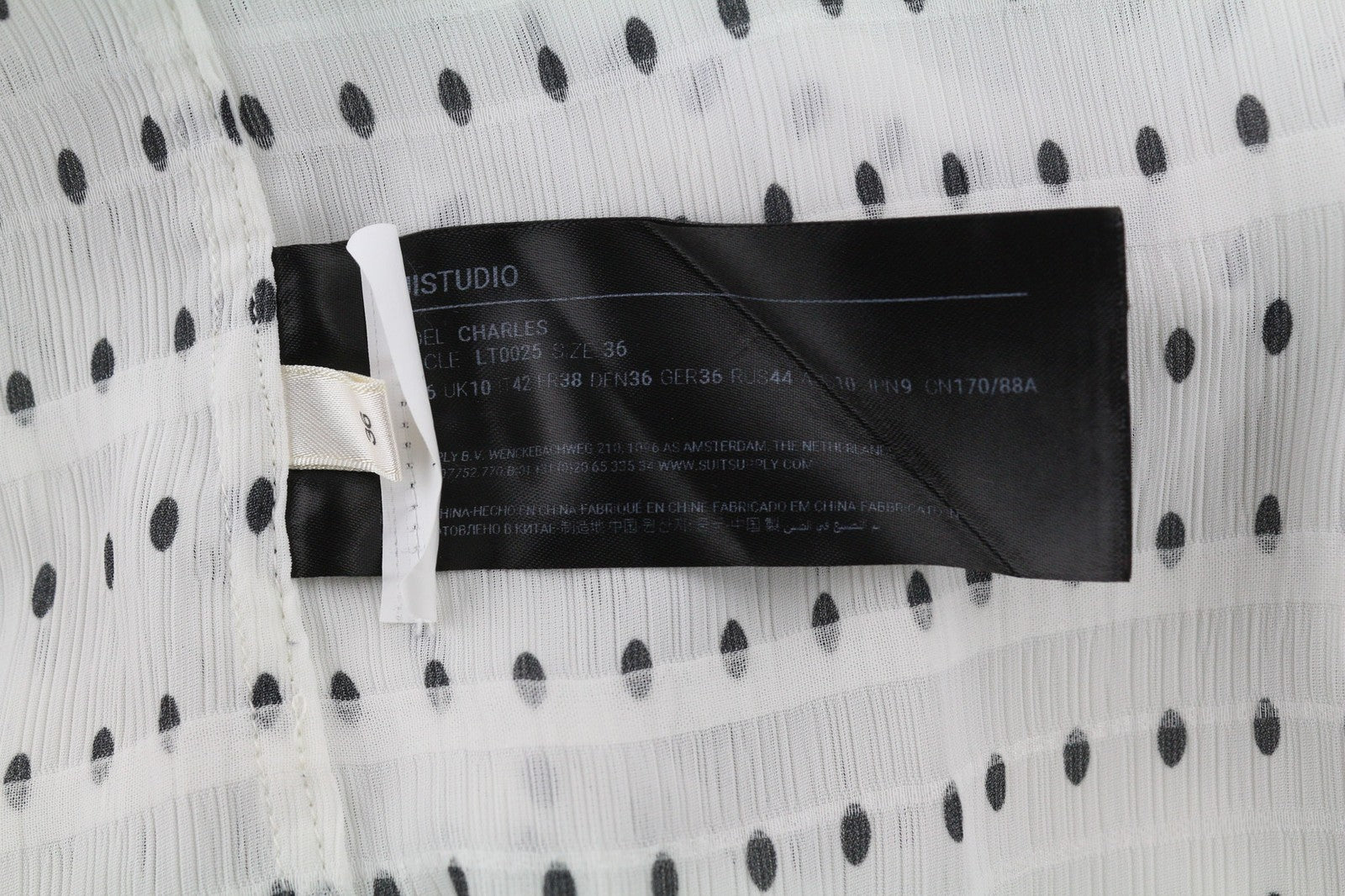 SUISTUDIO Charles Womens Shirt UK10 White Dot Patterned Long Sleeve Stretch