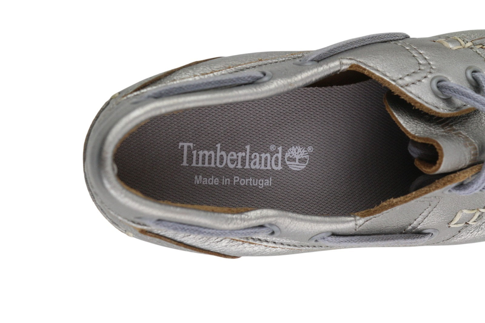 TIMBERLAND A2EPP Women Shoes EU37.5/38.5 Shiny Silver Leather Boat Slip On Laced