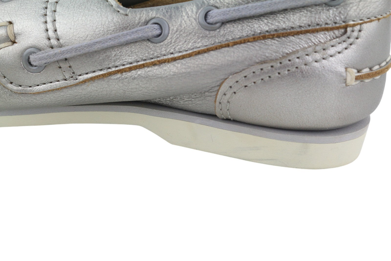 TIMBERLAND A2EPP Women Shoes EU37.5/38.5 Shiny Silver Leather Boat Slip On Laced