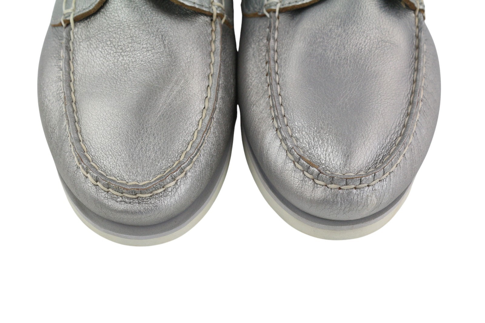 TIMBERLAND A2EPP Women Shoes EU37.5/38.5 Shiny Silver Leather Boat Slip On Laced