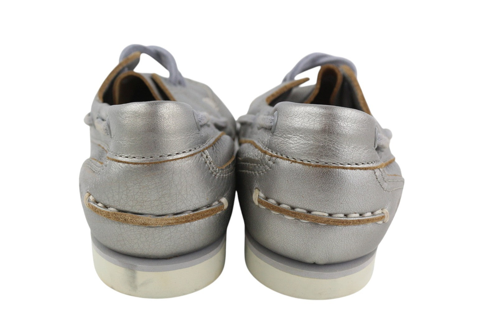 TIMBERLAND A2EPP Women Shoes EU37.5/38.5 Shiny Silver Leather Boat Slip On Laced