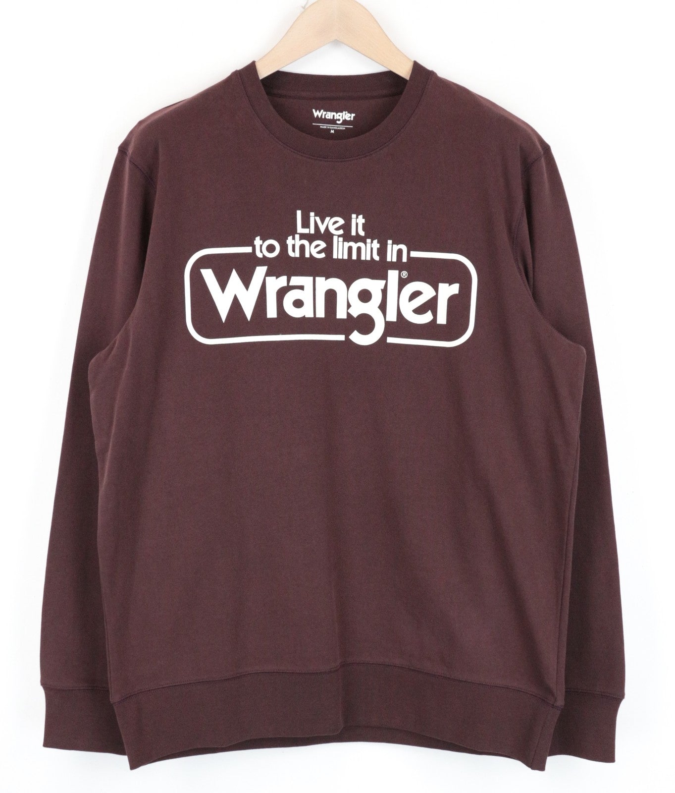 WRANGLER Men's M Brown Long Sleeve Pullover with Printed Logo Cotton Sweatshirt
