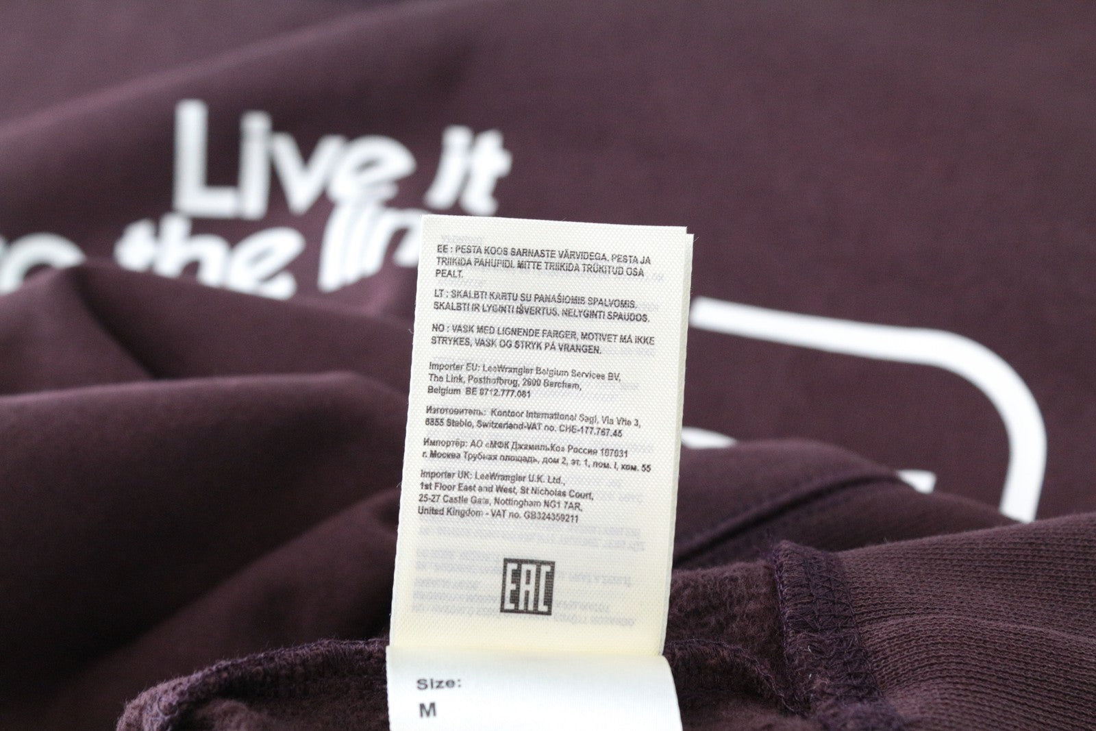 WRANGLER Men's M Brown Long Sleeve Pullover with Printed Logo Cotton Sweatshirt