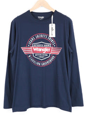 WRANGLER Men's M Blue Long Sleeve Cotton Pullover Shirt Logo Casual Sweatwear