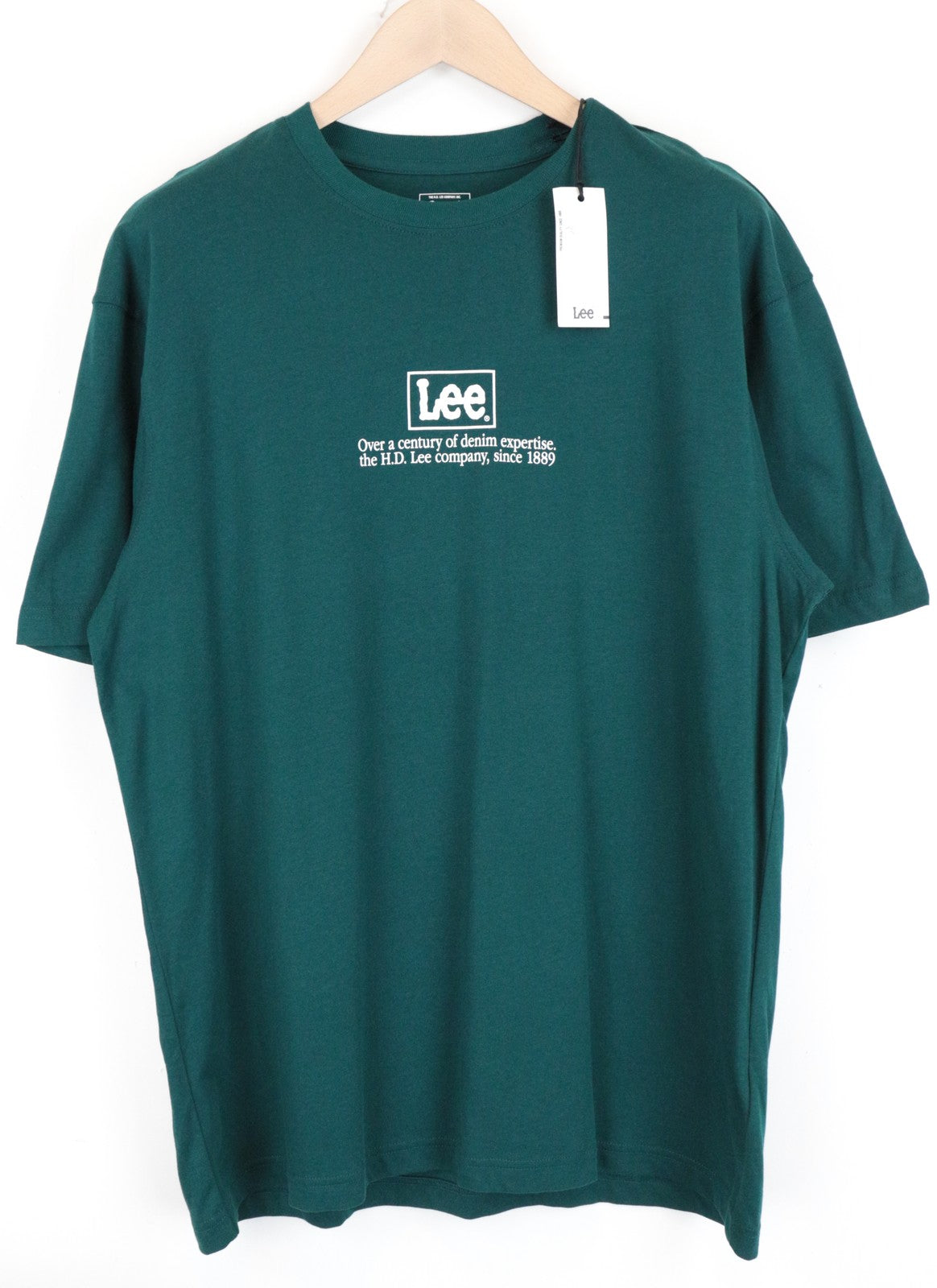 LEE Men's M Green Cotton Pullover Tee Short Sleeve with Casual Logo Design