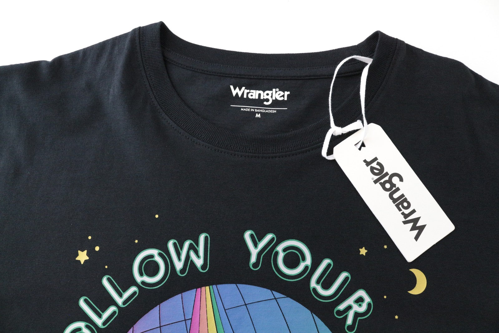 WRANGLER Men's M Washed Black Cotton Tee Short Sleeve Pullover Casual Print