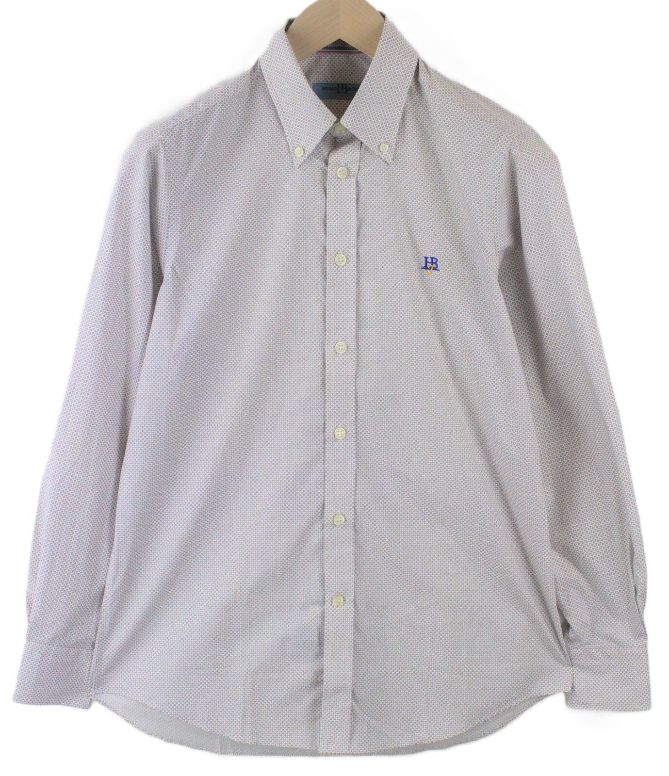 HARMONT & BLAINE S Shirt White Blue Yellow Pattern Cotton Long Sleeve Mens**