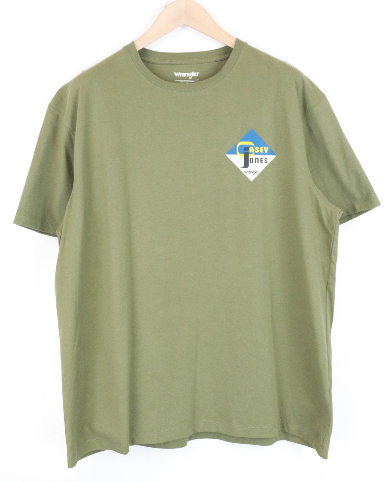 WRANGLER Men's M Green Tee Cotton Short Sleeve Pullover Printed Logo Front