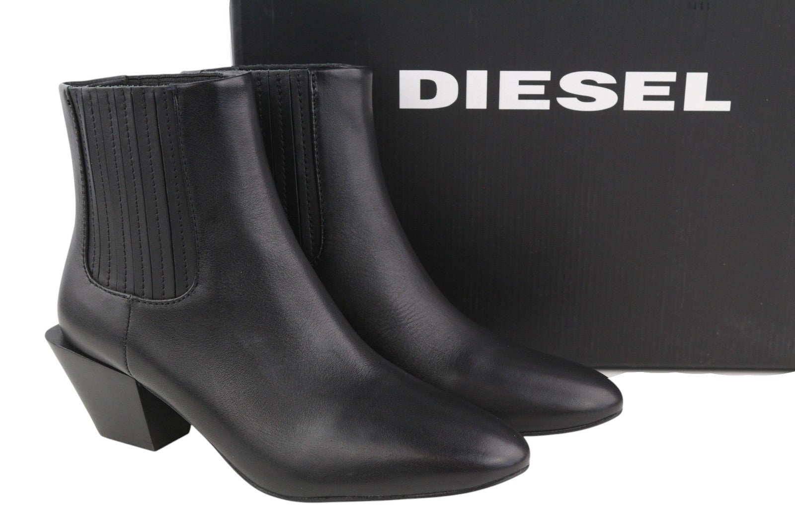 DIESEL D-Texanne CH Women Boots EU38 Black Leather Almond Toe Ankle Top RRP€290
