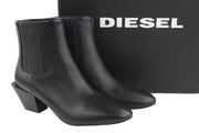 DIESEL D-Texanne CH Women Boots EU38 Black Leather Almond Toe Ankle Top RRP€290
