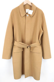 SANDRO Men's XL Brown Pure Wool Coat Belted Collared Long Sleeve Outerwear