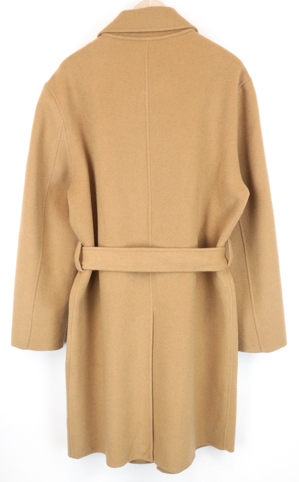 SANDRO Men's XL Brown Pure Wool Coat Belted Collared Long Sleeve Outerwear