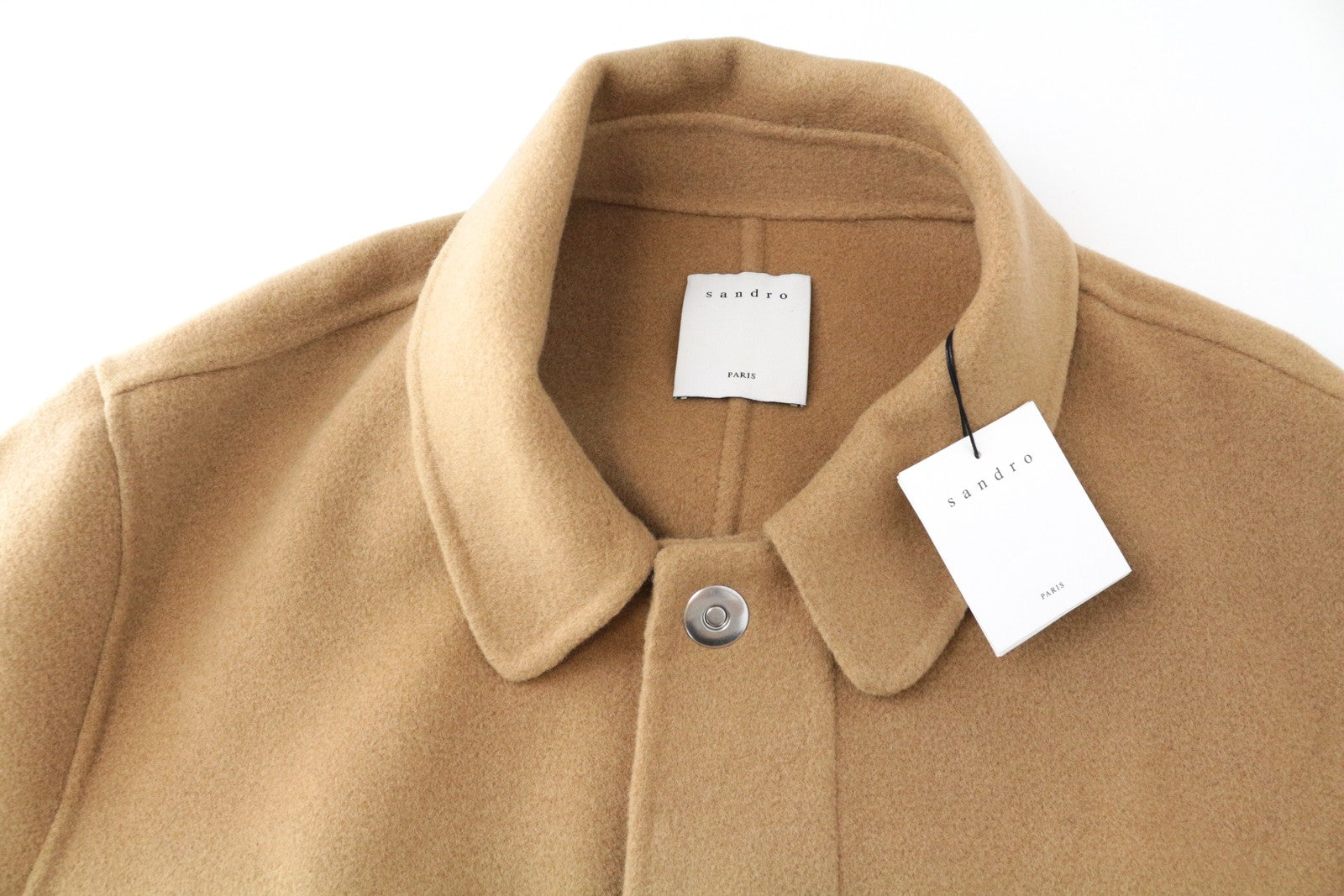 SANDRO Men's XL Brown Pure Wool Coat Belted Collared Long Sleeve Outerwear