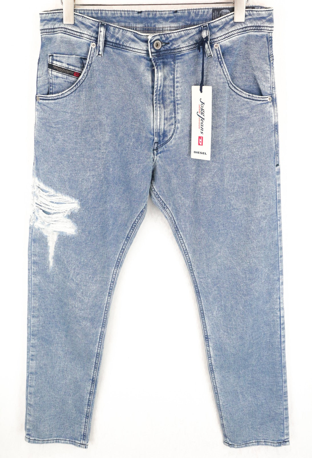 DIESEL Krooley-T 084PV Men's W31 Tapered Jogg Blue Stretch Ripped Sweat Jeans