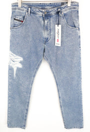 DIESEL Krooley-T 084PV Men's W31 Tapered Jogg Blue Stretch Ripped Sweat Jeans