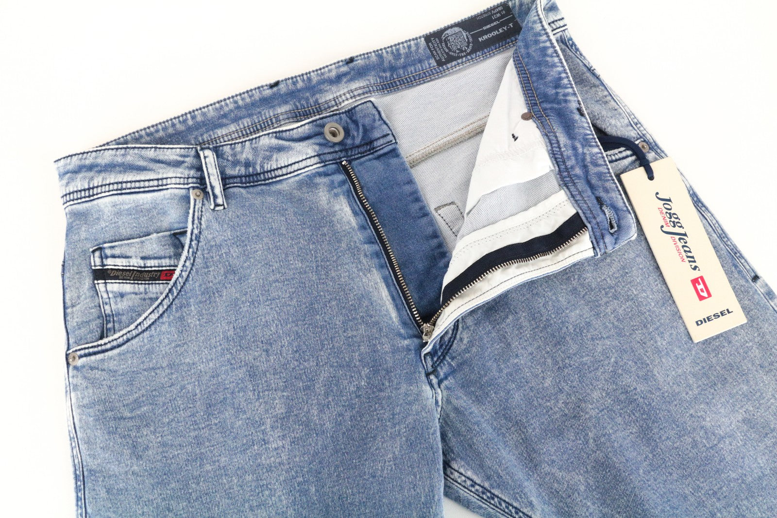 DIESEL Krooley-T 084PV Men's W31 Tapered Jogg Blue Stretch Ripped Sweat Jeans