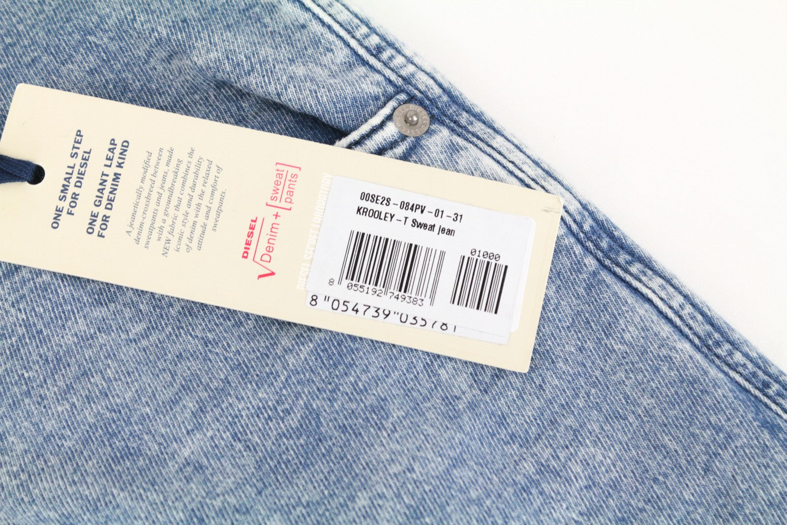 DIESEL Krooley-T 084PV Men's W31 Tapered Jogg Blue Stretch Ripped Sweat Jeans