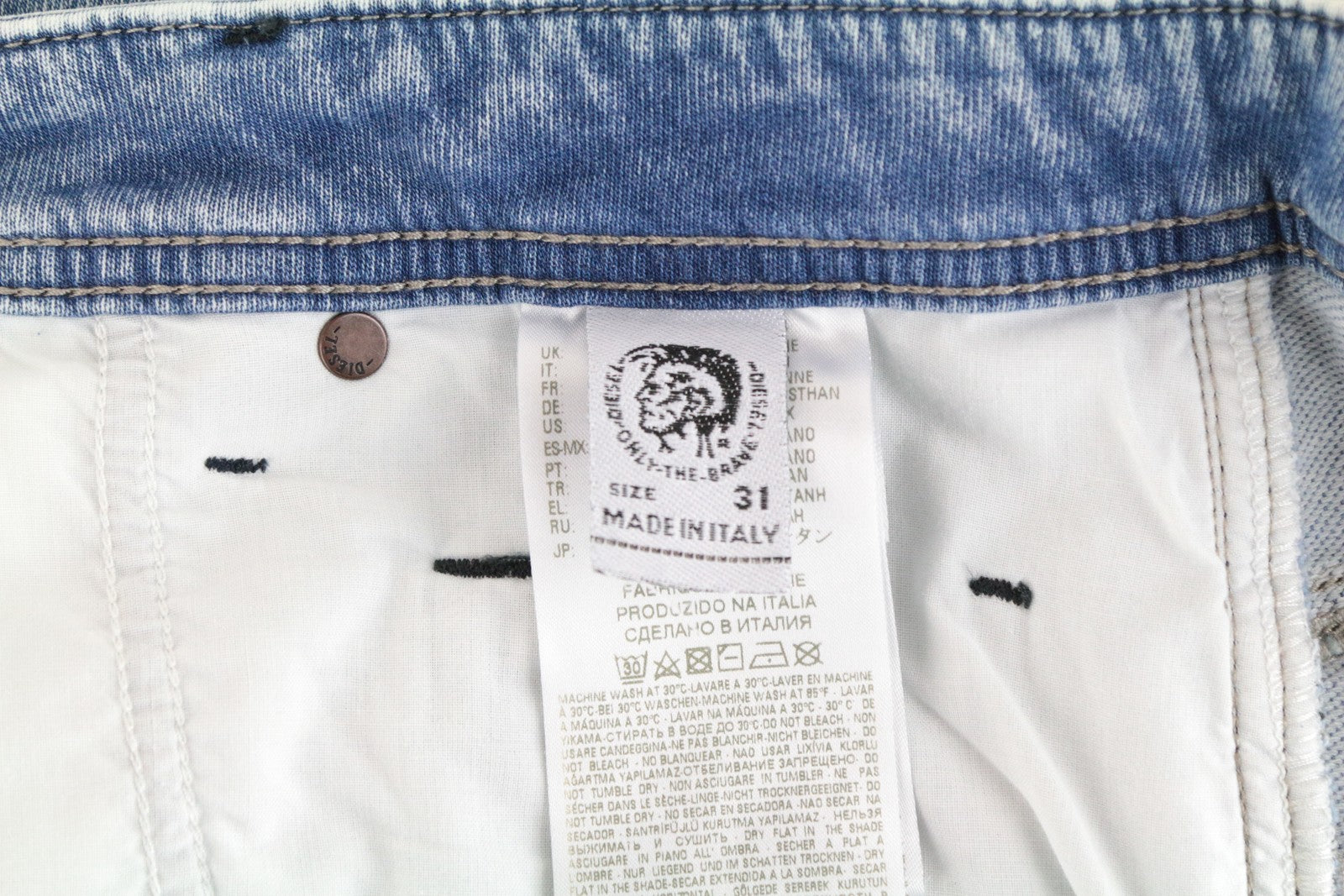 DIESEL Krooley-T 084PV Men's W31 Tapered Jogg Blue Stretch Ripped Sweat Jeans