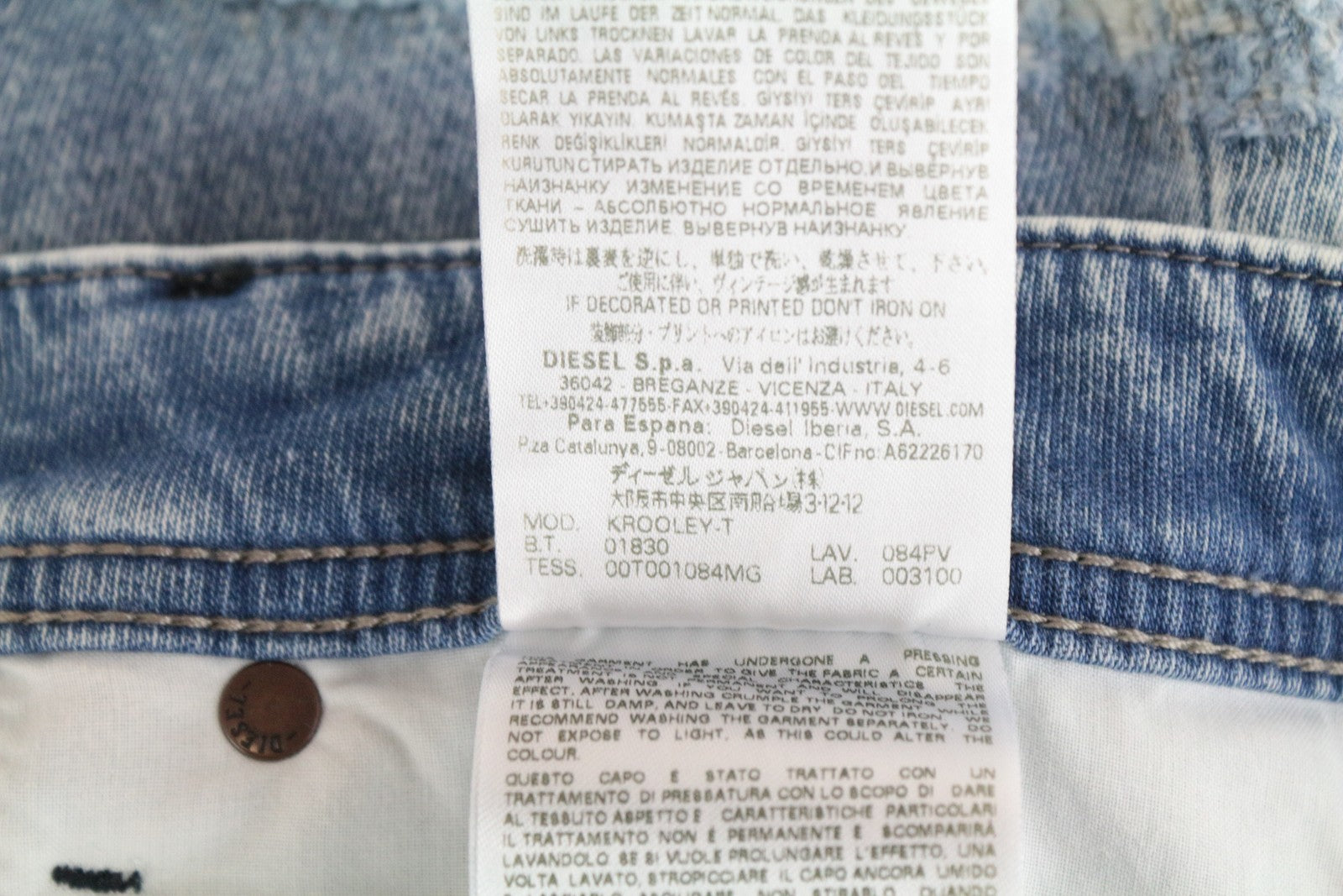 DIESEL Krooley-T 084PV Men's W31 Tapered Jogg Blue Stretch Ripped Sweat Jeans