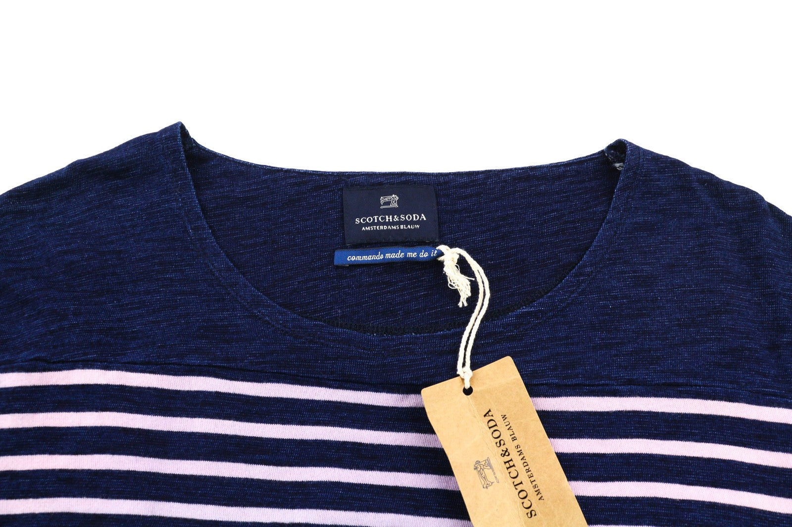 SCOTCH & SODA  Blauw Mens T-Shirt ~L Navy Blue Short Sleeve Striped Pullover