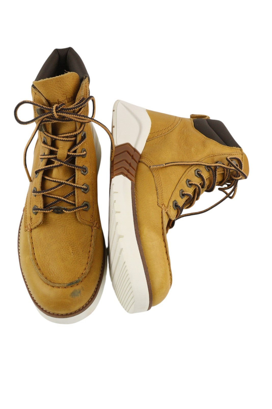 TIMBERLAND A27VE Men Boots EU43.5/44 Brown Leather Lace Up Mid Top Almond Toe