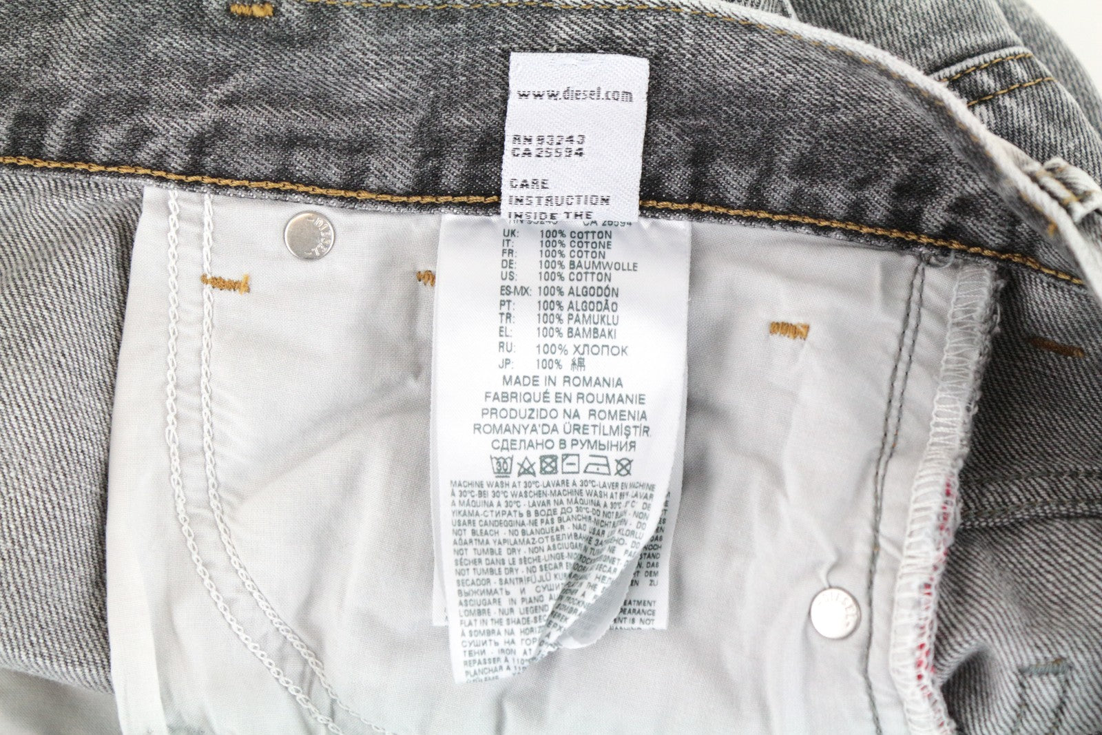 DIESEL Widee 8880X Women W25/L30 Grey Straight High Waist Jeans Pure Cotton