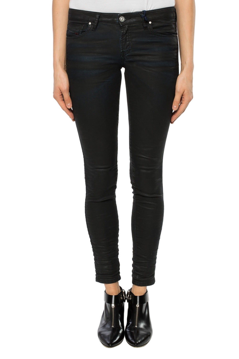 DIESEL Gracey-Ne 0688U Women's W25 Slim Black Coated Stretch Jogg Sweat Jeans