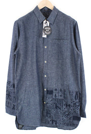 DENHAM Hga Mens Indigo Blue L Shirt Cotton  Printed  Look