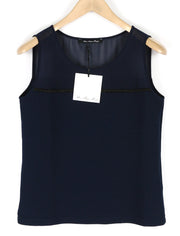 BLEU BLANC ROUGE Womens Top 38 Navy Blue Stretch Sleeveless Round Neck Detailed