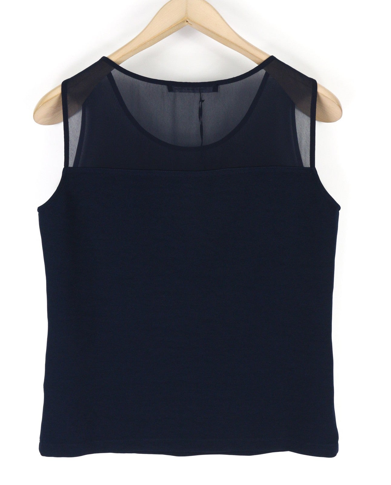 BLEU BLANC ROUGE Womens Top 38 Navy Blue Stretch Sleeveless Round Neck Detailed