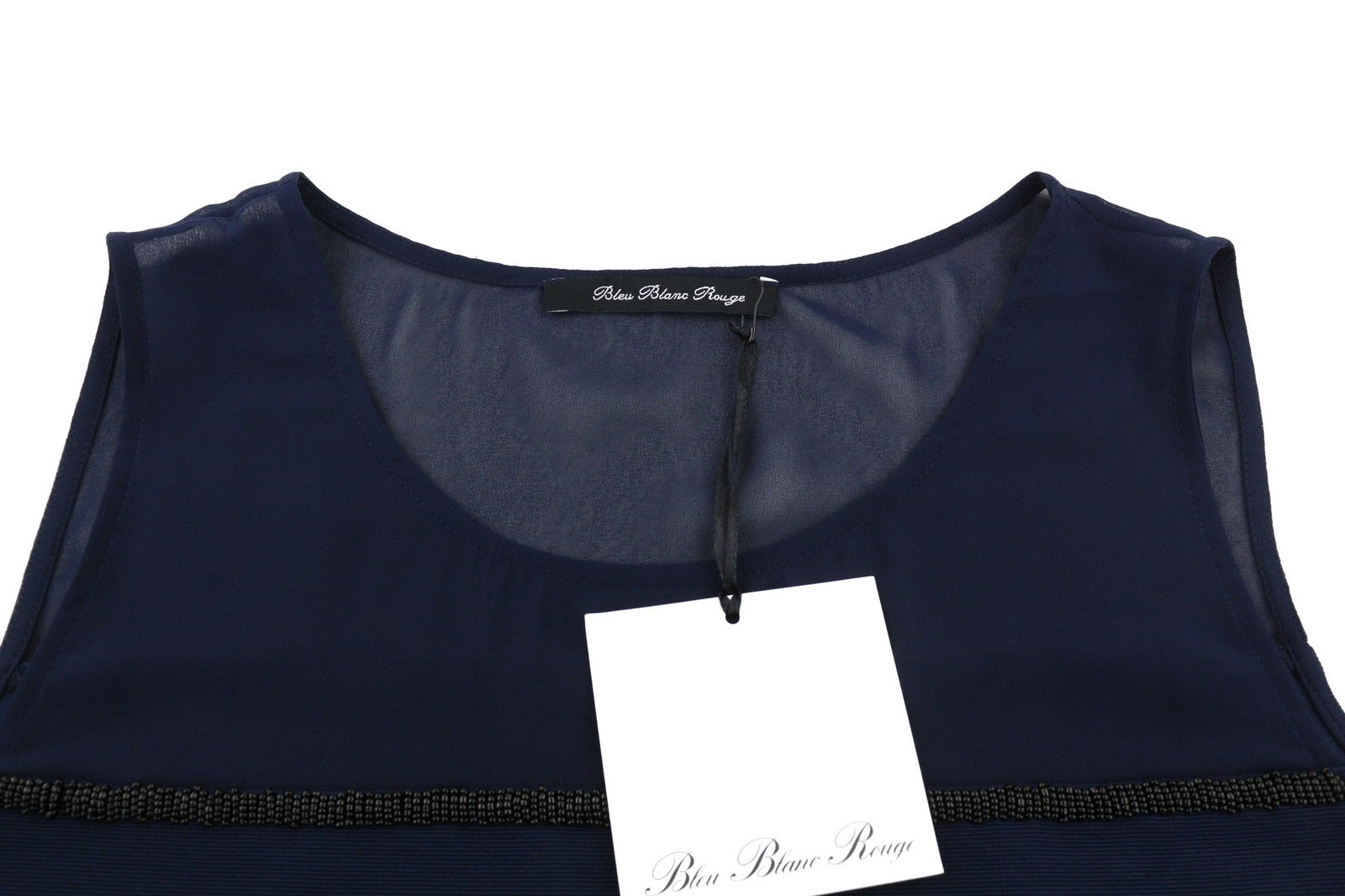 BLEU BLANC ROUGE Womens Top 38 Navy Blue Stretch Sleeveless Round Neck Detailed