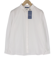 TOM TAILOR Womens Shirt 40 White  Cotton Long Sleeve Pearl Detailed Collar