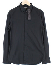REPLAY S Black Shirt Mens Slim Stretch Cotton Collared Long Sleeve Button-Up