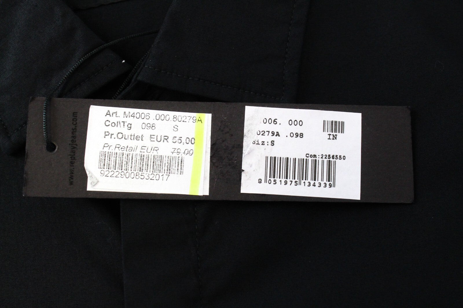 REPLAY S Black Shirt Mens Slim Stretch Cotton Collared Long Sleeve Button-Up