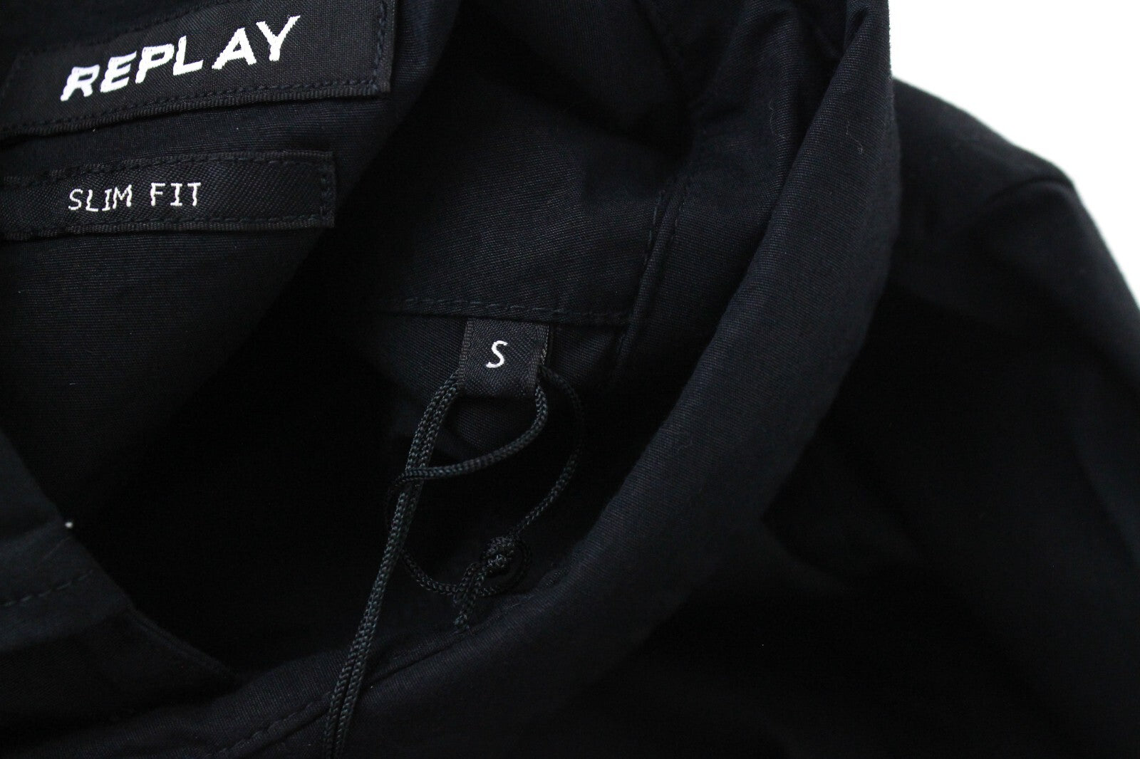 REPLAY S Black Shirt Mens Slim Stretch Cotton Collared Long Sleeve Button-Up