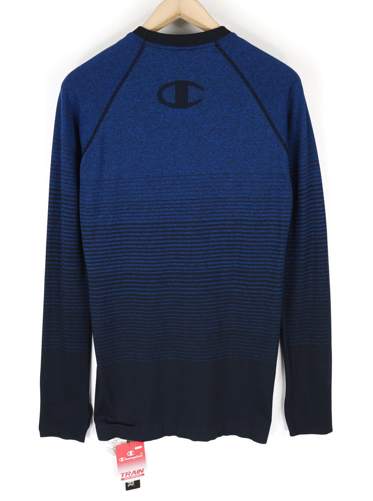 CHAMPION Mens T-Shirt L/XL Blue Sports Long Sleeve Pullover  Stretch