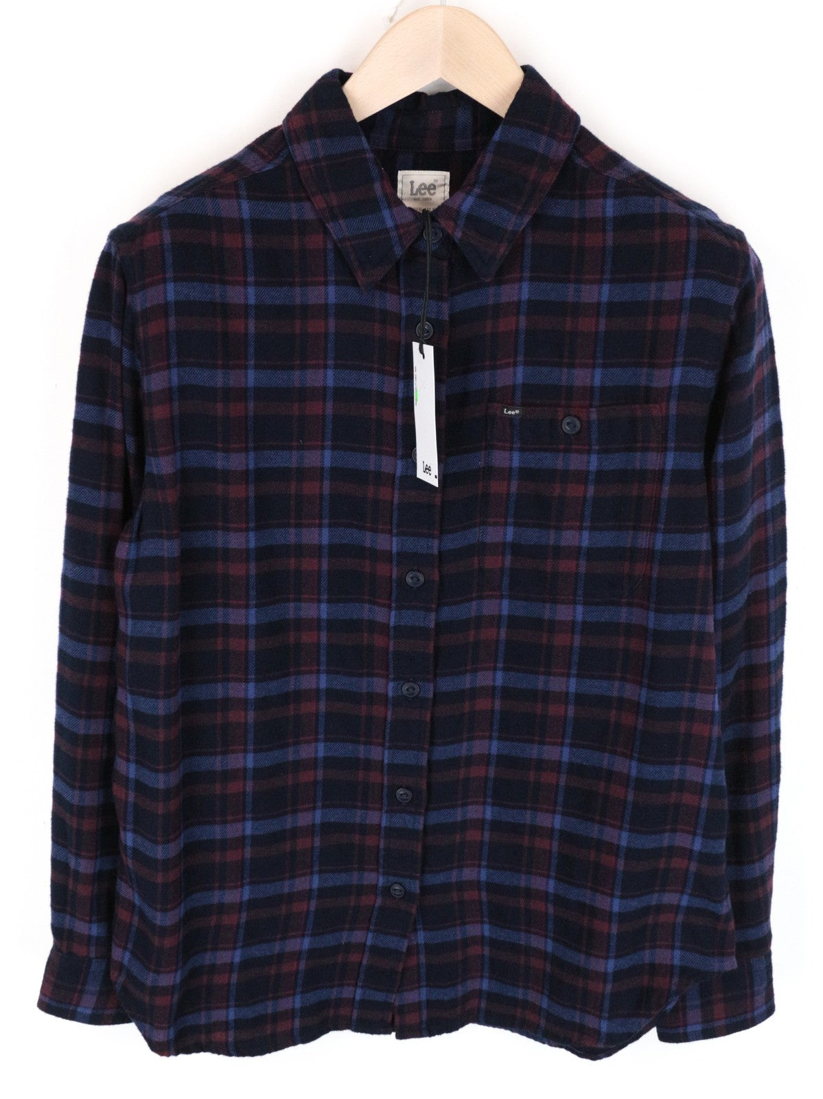 LEE Men's S Checked Shirt Blue Purple Cotton Long Sleeve Button-Up Casual Look