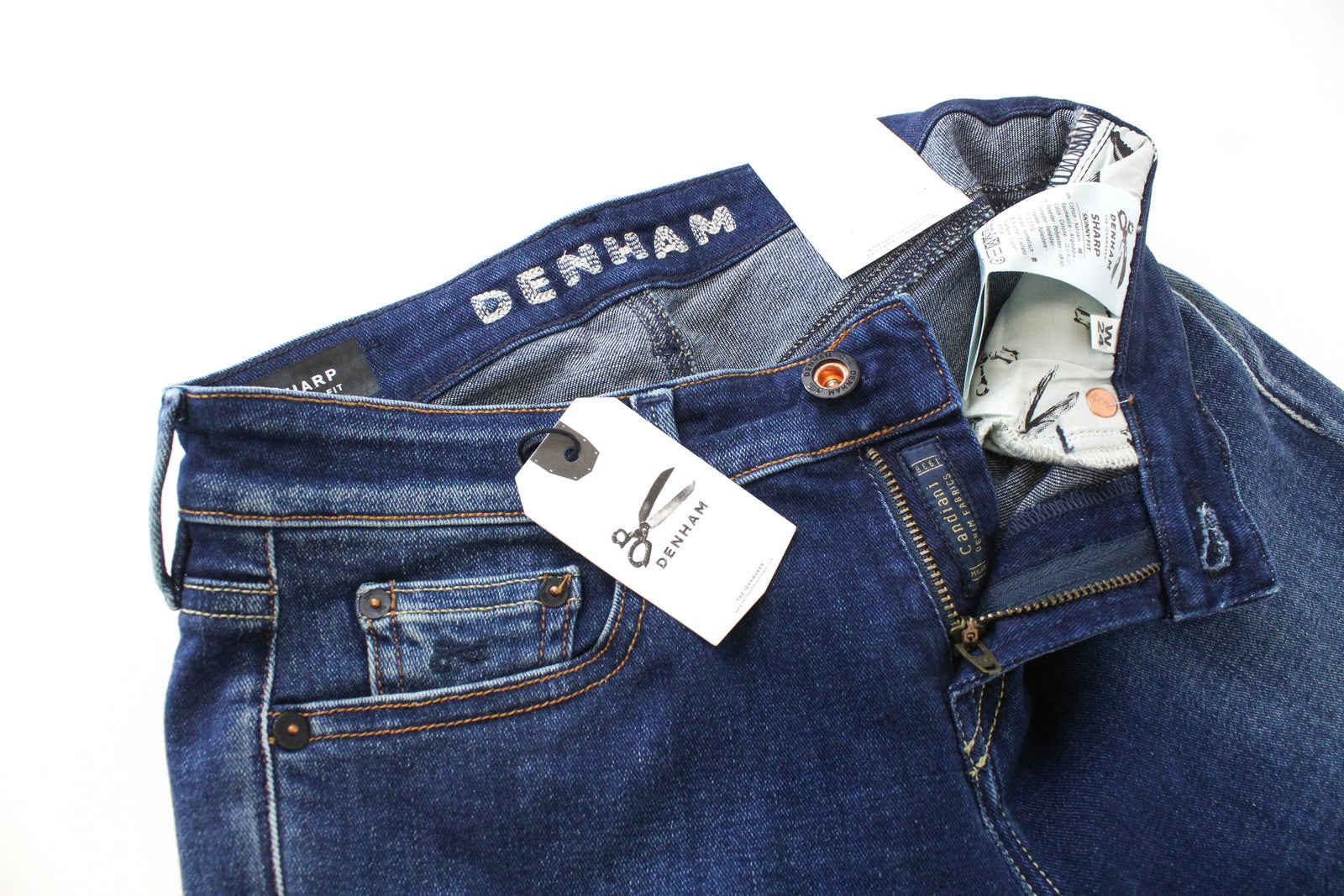 DENHAM Sharp Womens Skinny Jeans W24 L32 Blue Cotton Stretch Washed